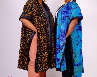 Poncho Kimono Capa DENKYIRAH - Negro / Kimono Ankara / Poncho Kimono Capa con Estampado Africano / Poncho Kimono Capa / Ropa Africana para Mujer