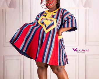 Xalbaldora Smock Dress| Sleeve Fugu Dress| Sleeve Dress Smock| Sleeve dress Fugu| Ghana Fugu Smock | Ghana Kente Fabric | Women Smock Dress