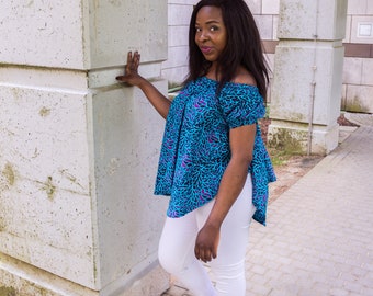 Flared Ankara top, African print blouse, Ankara Top, African clothing,  African flared blouse, African summer top,Summer Blouse, Flare top