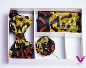 1# Wooden Tie set ,Ankara Floating Tie, African print Bowtie, African wax necktie, African fabric Flying tie, Ties, Tie set