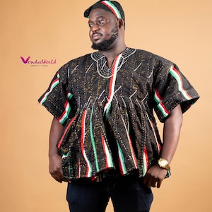 Mahama Legacy Ghana Smock   |African Men’s Fugu Batakari Jacket,Smock Kente for Men, Ghana Smock, Ghana Batakari, Ghana Fugu smock