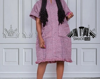 Plain Flared Smock Dress with fringes |  Falred Fugu Dress with fringes | Ghana Smock Dress| Women Fugu Dress| Women Smoch clothes