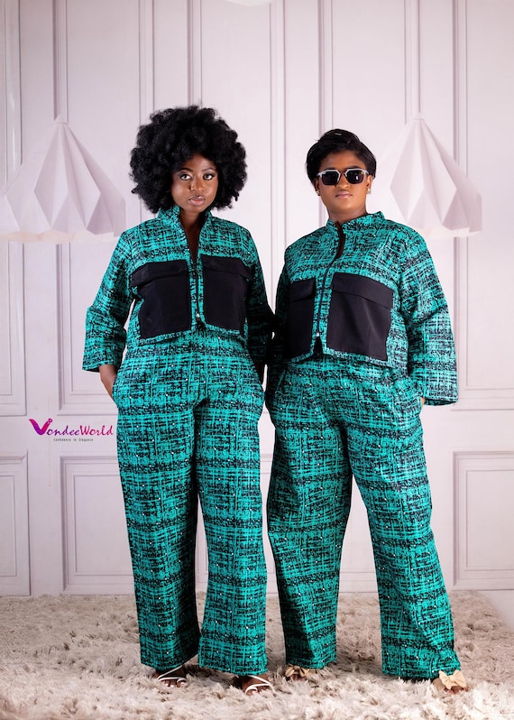 1# MOROWA African Print Palazzo Trouser + Long Sleeve Crop Top