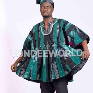 Andi-Nord-Ghana Smock Fugu | Afrikanische Herren Fugu Batakari Jacke, Smock Kente für Männer, Ghana Smock, Ghana Batakari, Ghana Fugu Smock