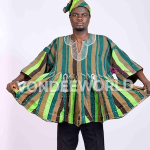 Ajuwa- Northern Ghana Smock Fugu | African Men’s Fugu Batakari Jacket,Smock Kente for Men, Ghana Smock, Ghana Batakari, Ghana Fugu smock