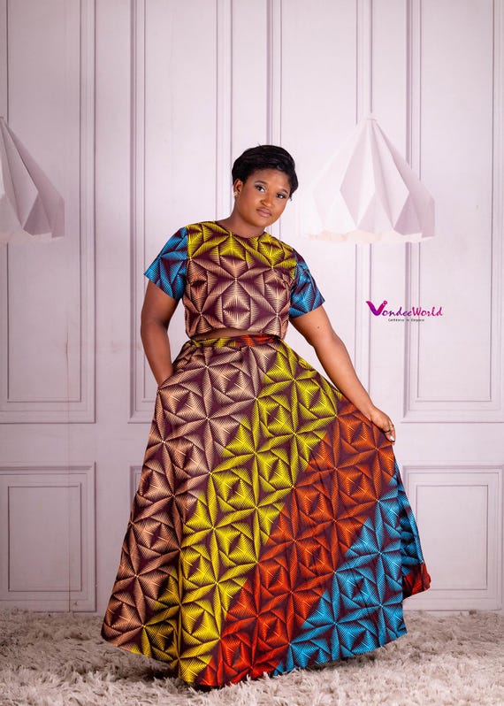Ewuraba Maxi Flared Skirt + Crop Top |african Print Maxi Skirt +