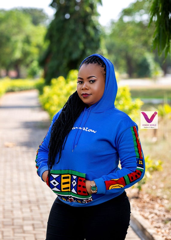 2 Champion African Print Color blocked Hoodie royal Blue Ankara