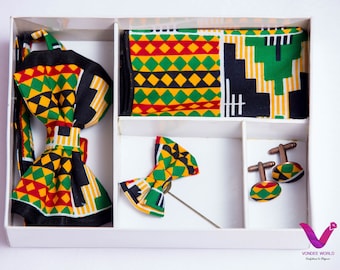 6# Ankara Tie set ,Green bow tie, Ankara Floating Tie, African print Bowtie, African fabric Flying tie, Tie set, bowties, Ankara bowties