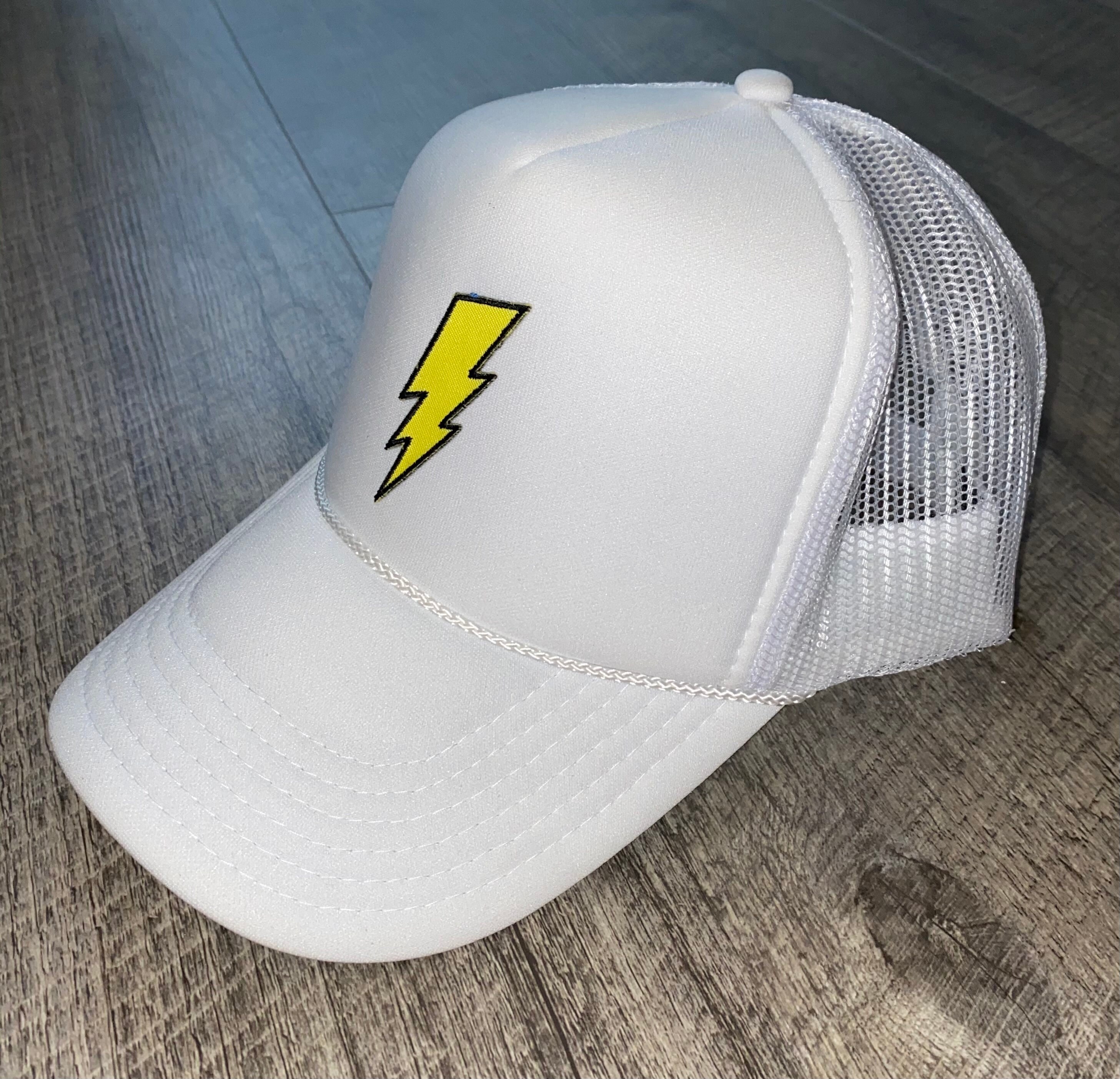 White Lightning Bolt Trucker Hat Etsy