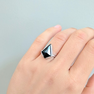 Black Engagement Ring: Hematite and Sterling Silver. Alternative Engagement Ring. Kite Shaped Stone Black Stone Unique Engagement Ring