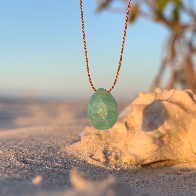 Amazonite Necklace Briolette Necklace Silk Cord Jewelry Dainty Gemstone Necklace Crystal Necklace Gift for Girlfriend valentines day Women