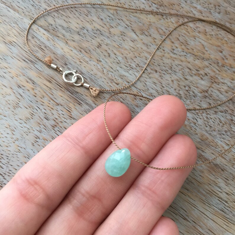 Amazonite Necklace Briolette Necklace Silk Cord Jewelry Dainty Gemstone Necklace Crystal Necklace Gift for Girlfriend valentines day Women