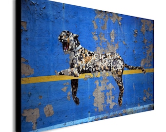 Banksy Bronx Zoo Leopard Blue Yellow Canvas Modern Home Art ~ 5 Size to Choose