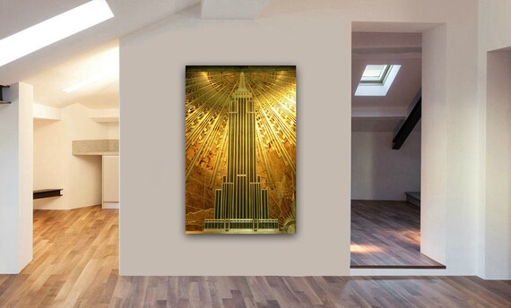 Gold Empire State Building Art Deco Leinwand Wandkunst Gerahmten Druck Verschiedene Grossen