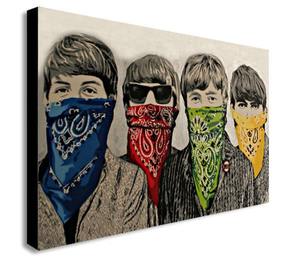Banksy Beatles Bandanas Graffiti Canvas Framed Wall Art Etsy