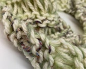 Hand Knit Cowl - Superwash Merino & Alpaca - Knitted White and Green Neck Warmer - Slow Fashion - Winter Gift - Hand Made Infinity Scarf