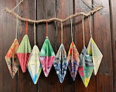 Origami Christmas Tree Decorations - Sets of Four / Unique Holiday Gift Decor / Hand Made Home