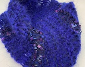 Hand Knit Cowl - Wool and Mohair - Knitted Dark Blue & Purple Neck Warmer - Slow Fashion - Winter Gift - Hand Made Infinity Scarf - Chunky