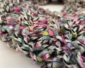 Hand Knit Cowl - Wool and Novelty Yarn - Knitted Pink & Blue Neck Warmer - Slow Fashion - Winter Gift - Hand Made Infinity Scarf - Funky