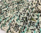 Hand Knit Cowl - Superwash Merino - Knitted White and Turquoise Neck Warmer - Slow Fashion - Winter Gift - Hand Made Infinity Scarf