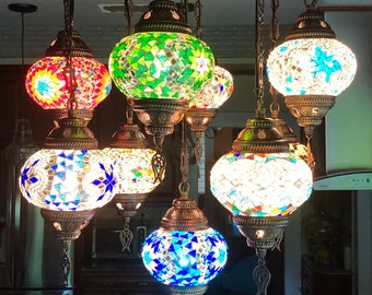 Lámparas de mosaico de 9 bolas, linterna de Marruecos, lámpara de araña, luz turca, lámpara colgante, iluminación de mosaico, lámpara de mosaico, vidrio de mosaico, iluminación de Marruecos