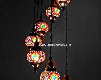 7 ball Mosaic Chandelier,Hallway lamp,Mosaic Chandelier, Moroccan Lantern, Chandlier Lighting,Turkish Light, Hanging Lamp,Moroccan Lighting