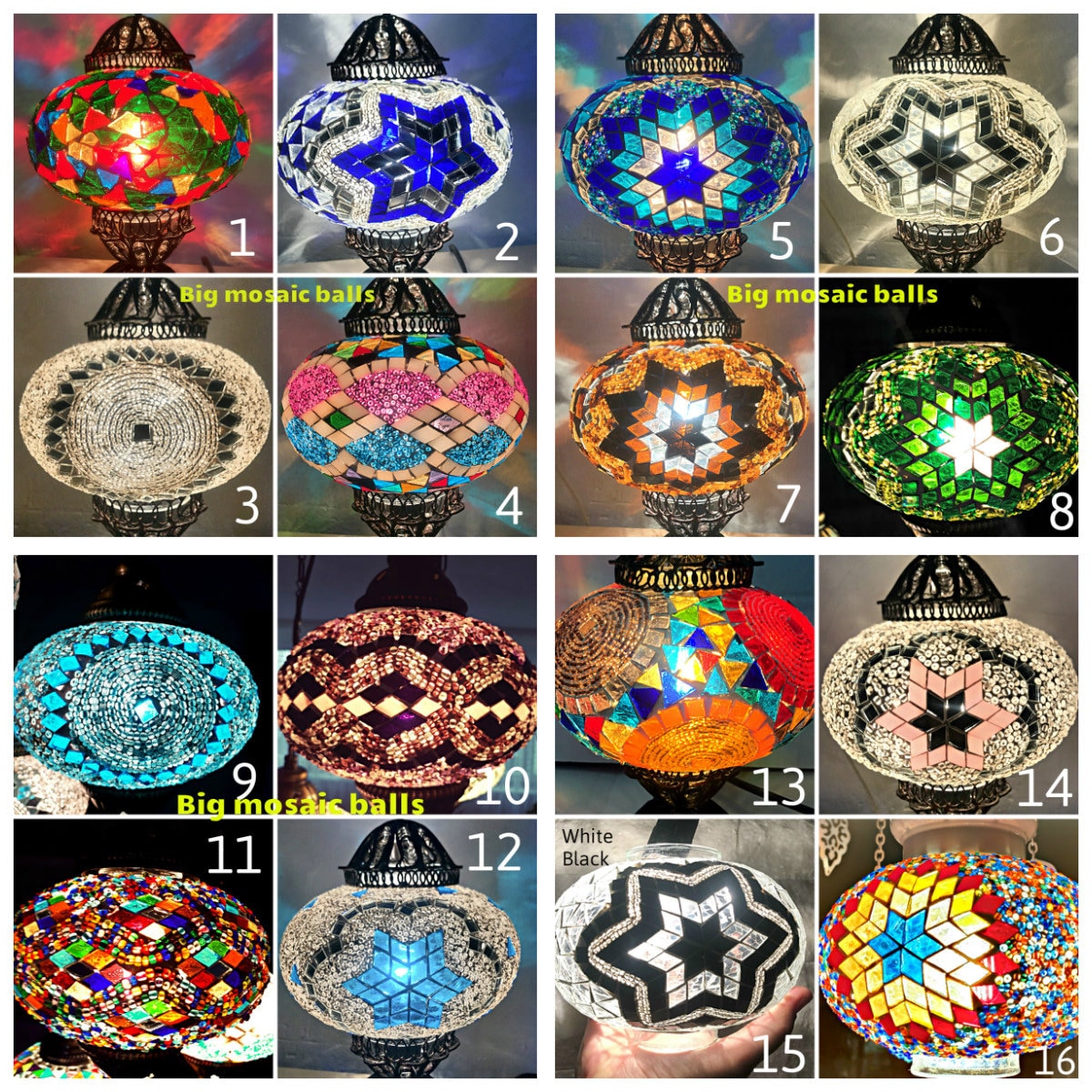 16 ボール モザイク ランプ、モロッコ ランタン、シャンデリア、トルコ