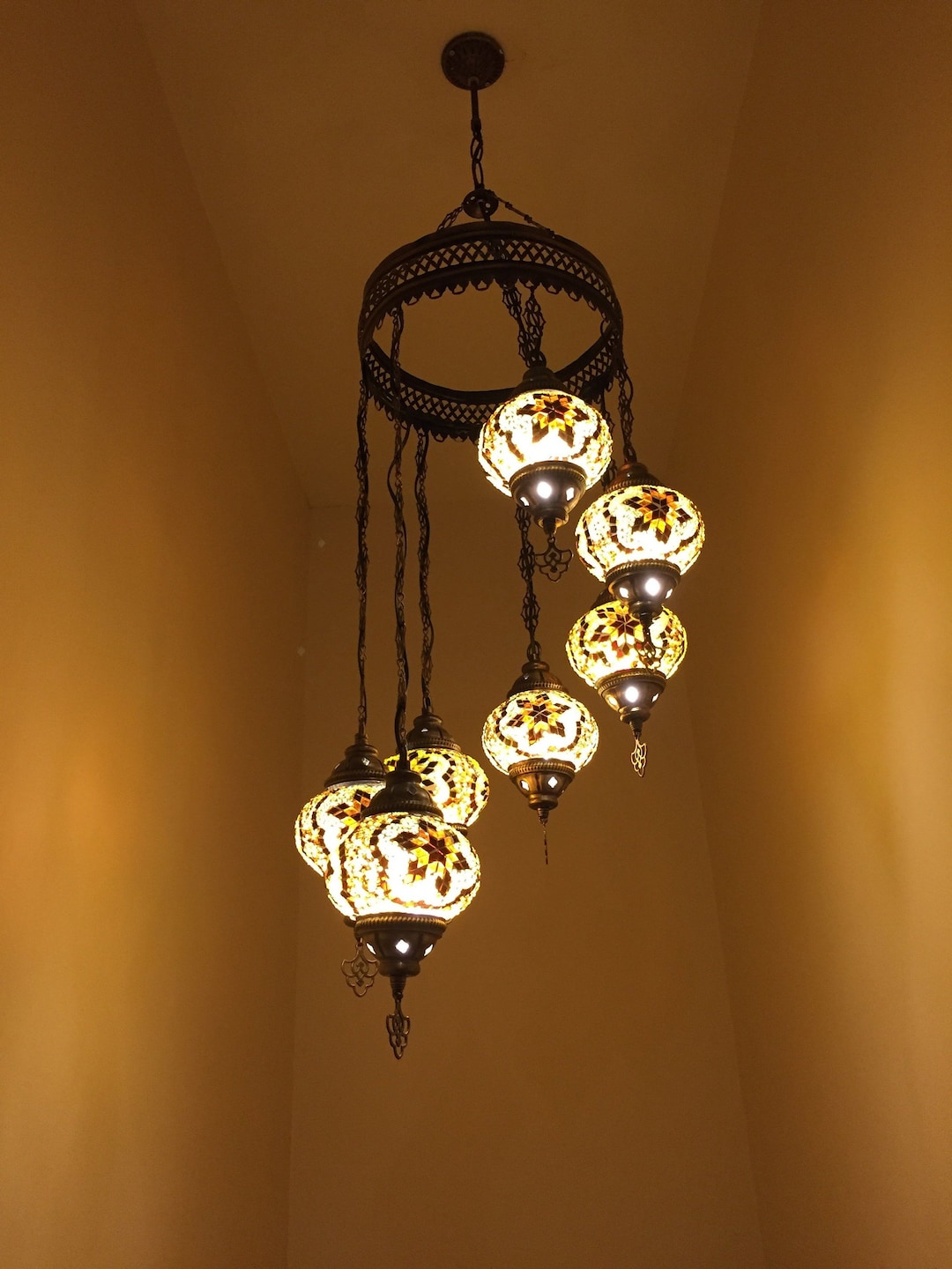 7 Mosaic Glass Chandelier,mosaic Chandelier, Moroccan Lantern