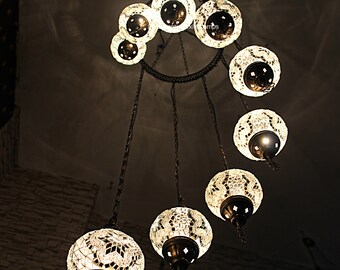 Lámparas de mosaico de 9 bolas, linterna de Marruecos, iluminación de araña, luz turca, lámpara colgante, iluminación de mosaico, vidrio de mosaico, lámpara de pasillo, lámpara de pavo