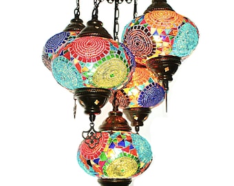 5 lámparas de mosaico de bolas, linterna de Marruecos, lámpara de araña, luz turca, lámpara colgante, iluminación de mosaico, lámpara de mosaico, vidrio de mosaico, iluminación de marruecos