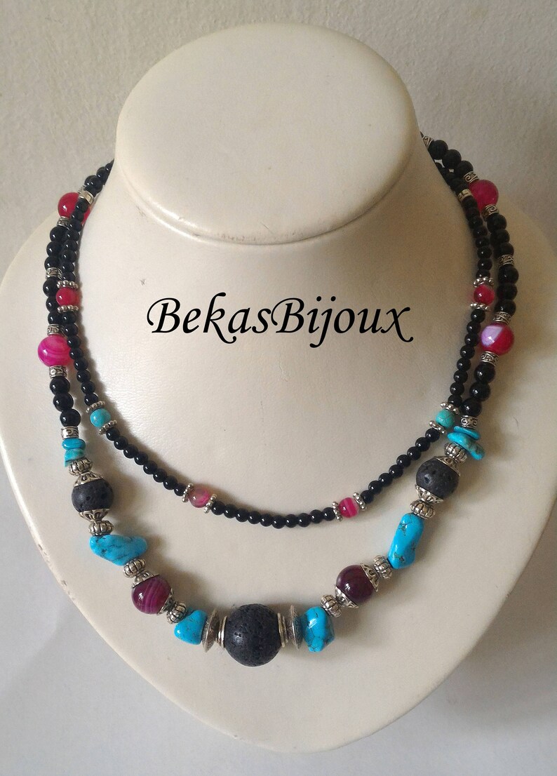 Gemstone Necklace Multi Strand Necklace Black Lava Etsy