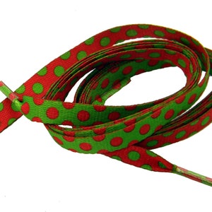 1 Pair - Xmas Reverse Polka Dot, Specialty printed shoelaces, 8mm wide flat fashion laces for all footwear and occasion