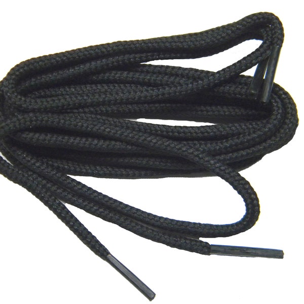 2 pair Pack- Black, Golf shoe style round 3mm thick athletic shoelaces shoestrings