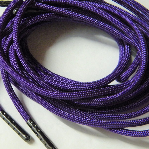 2 Pair Pack: Purple, 550 Paracord with Black Steel Tips; Strongest boot laces Available - Hand made to order! You choose the length!