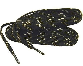 ProTOUGH(tm) FLAT "Black w/ Yellow-Natural" Kevlar Reinforced Heavy Duty Boot Laces - 2 Pair Pack