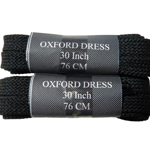 2 Pair Pack- Black, Oxford Dress Shoelaces, Flat, 5 mm thin