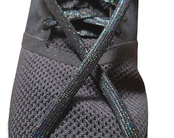2 pair Pack- Black w/ Rainbow, 8 mm Flat Sparkle Glitter style shoelaces shoestrings *NEW*
