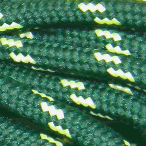 May include: Green shoelaces with a white zig-zag pattern.
