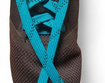 2 Pair- Teal w/ Black, Hockey Skate Laces extremeMAX flat 10mm wide tube style