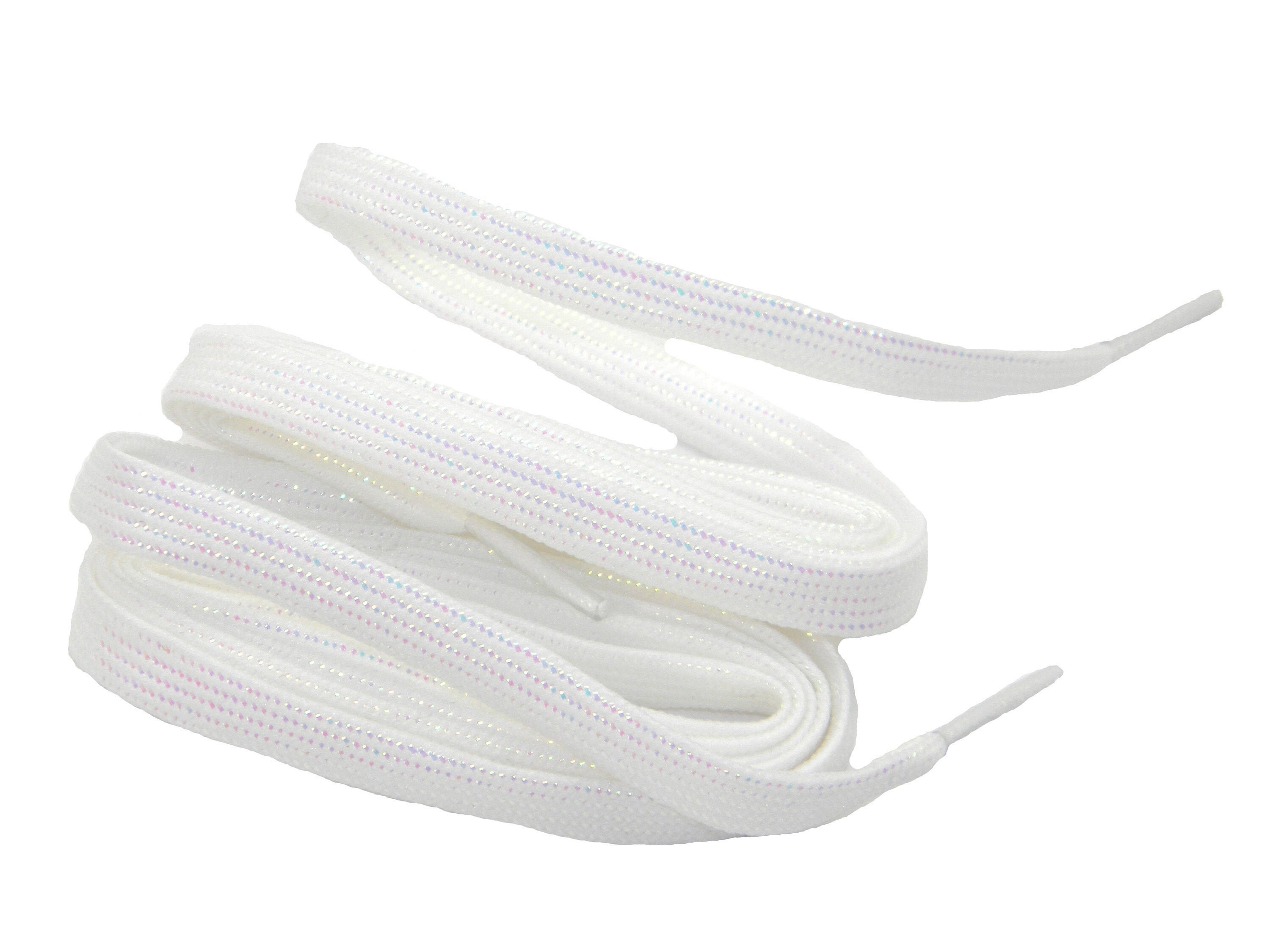 2 Pair Pack White, 8 Mm Flat Sparkle Glitter Style Shoelaces