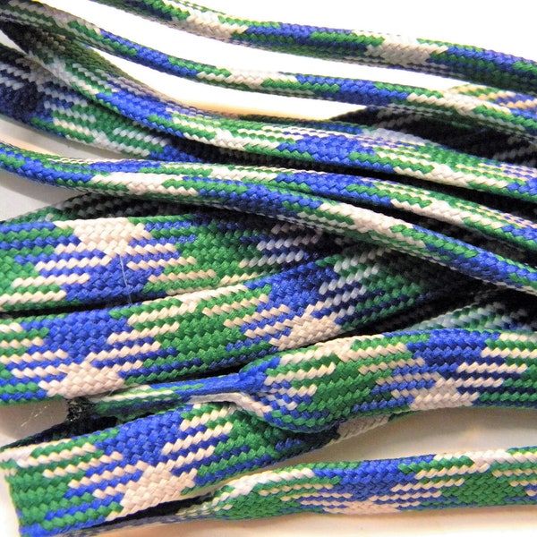 2 Pair- White Blue Green Argyle, Hockey Skate Laces extremeMAX flat 10mm wide tube style