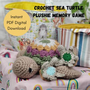 May include: Crochet sea turtle plushie memory game.  The game includes two sea turtles, one with a green shell and the other with a blue shell.  The game is made of soft, crocheted yarn and is perfect for children of all ages.  Instant PDF digital download.