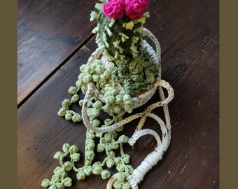 Crochet Succulents in Hanging Basket Pattern: DIY Home Decor (PDF Pattern)