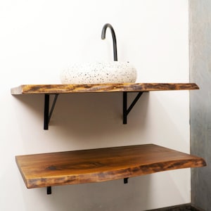 Walnut Floating Sink Shelf, Live Edge Under Sink Organizer, Double Bathroom Shelf, Handmade Wood Countertop, Rustic Vanity Decor
