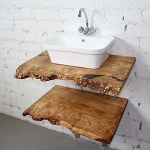 Wood sink shelf, double vanity bathroom storage, under sink storage, housewarming gift, unique wall shelf, bathroom countertop