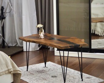 Live Edge walnoot salontafel – rechthoekige lage massief houten tafel in het midden