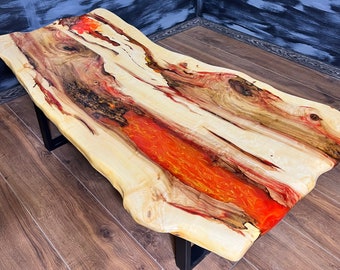 Custom wood resin table, modern coffee table, live edge maple wood table, handmade furniture, unique river table, kitchen table