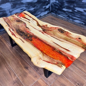 Custom wood resin table, modern coffee table, live edge maple wood table, handmade furniture, unique river table, kitchen table