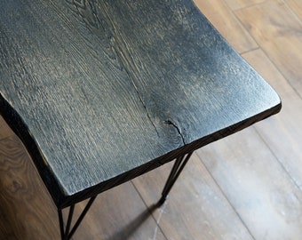Live Edge Black Bog Oak Coffee Table – Rectangular Sofa Table, Metal Legs