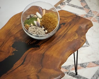 Mesa de centro rústica, losa de borde vivo, mesa consola de nogal, mesa de madera maciza, decoración de sala de estar, muebles hechos a mano, regalo para el hogar, regalo para él